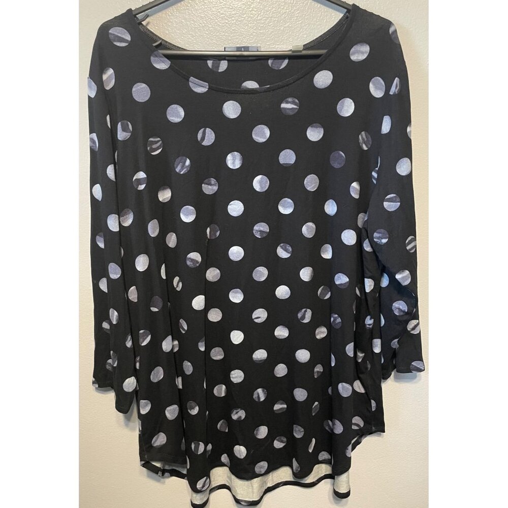 Tahari Woman Black Polka Dot Stretch Top | Size 1X